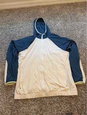 Gilly Hicks Mens Jacket Medium Blue White Hooded Lightweight